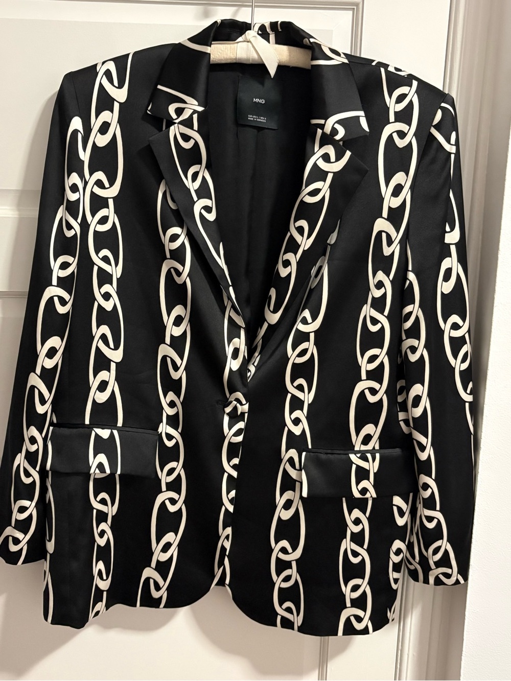 Mango Black Blazer with Cream Chain Pattern